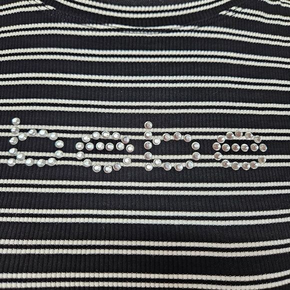 Striped Black and White Top with BEBE Embellishments Size Medium - Picture 6 of 7